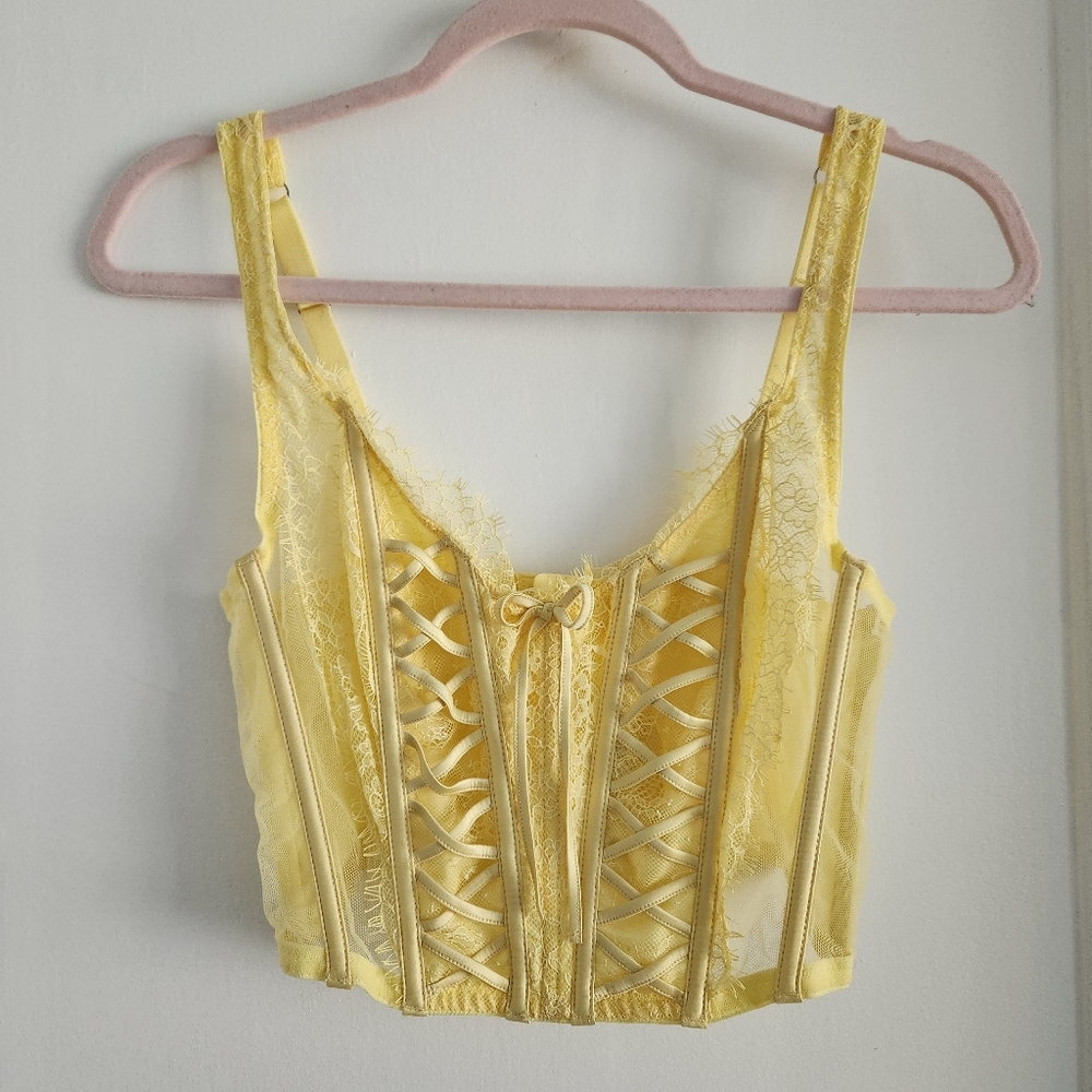 Yellow Lace Corset Crop Top - Women Intimates & Sleepwear